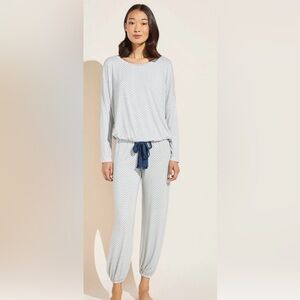 Eberjey Gisele Slouchy PJ SET in Ice Blue with a dot (evil eye) print.Sz. Medium